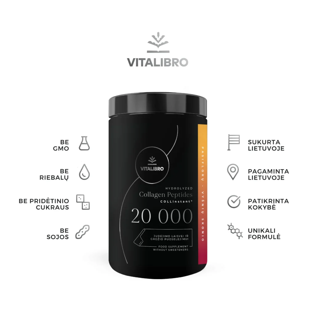 Hidrolizuotas kolagenas COLLAGEN 20 000, pasiflorų ir vyšnių aromato