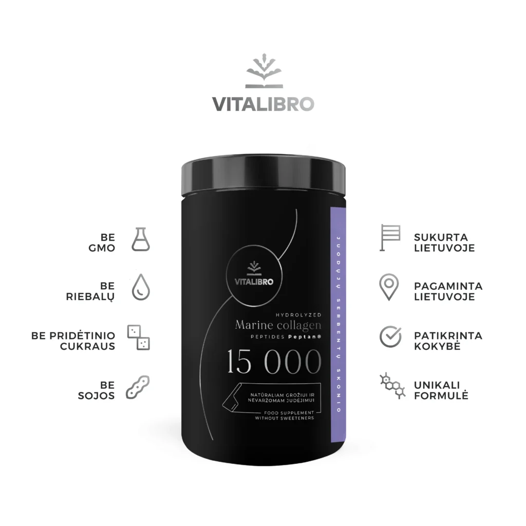 Jūrinis kolagenas COLLAGEN 15 000, juodųjų serbentų aromato