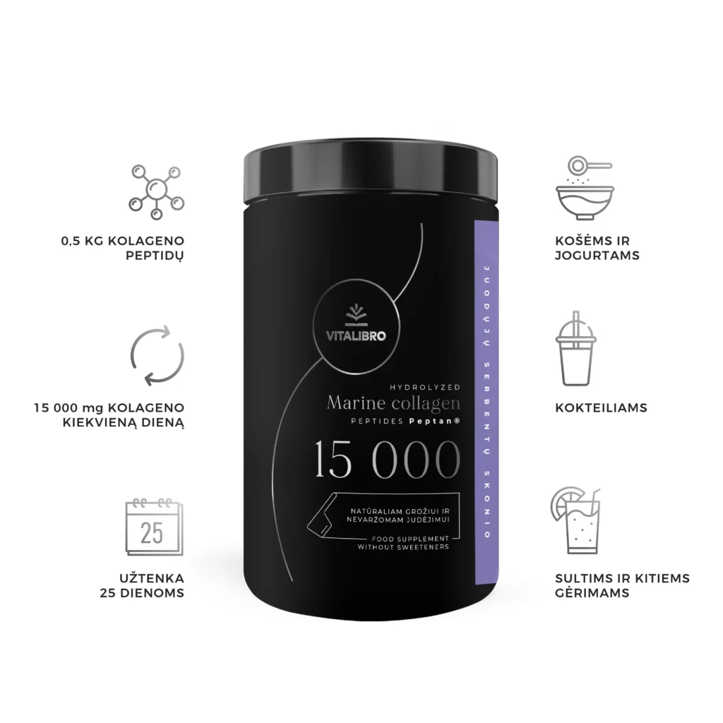 Jūrinis kolagenas COLLAGEN 15 000, juodųjų serbentų aromato