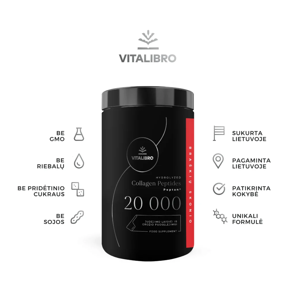 Hidrolizuotas kolagenas COLLAGEN 20 000, braškių skonio su saldikliu