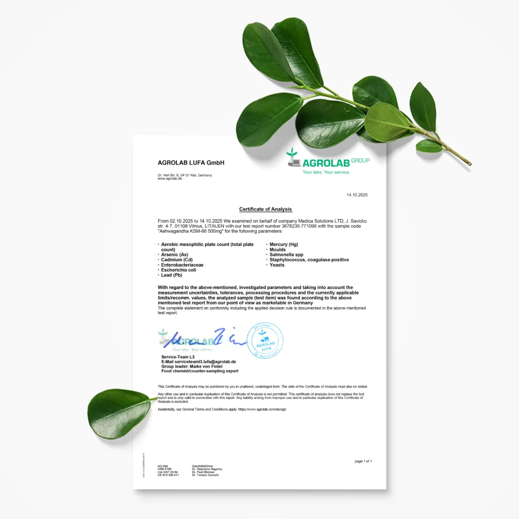 Kasdieniam balansui ASHWAGANDHA KSM-66®