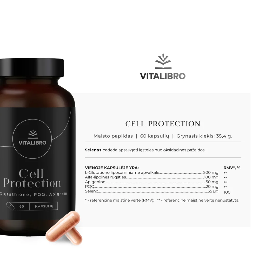 Liposominio glutationo kompleksas ląstelių apsaugai ir jaunatviškumui CELL PROTECTION
