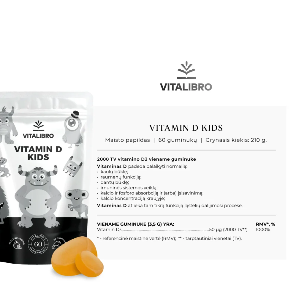 Vitamino D guminukai vaikams, apelsinų skonio